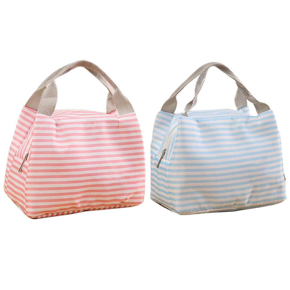 

Insulated Thermal Cooler Lunch Bag Pouch Picnic Storage Box Striped Pattern Lunch Bags синий
