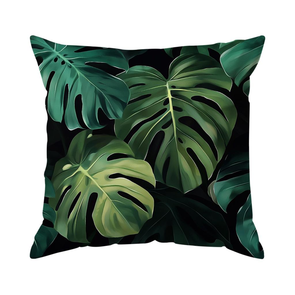 Tropical-Themed Green Leaves Pillowcase Bedroom Sofa Cushion Cover 100% Polyester Living Room Cushion Pillowcase Home Decor