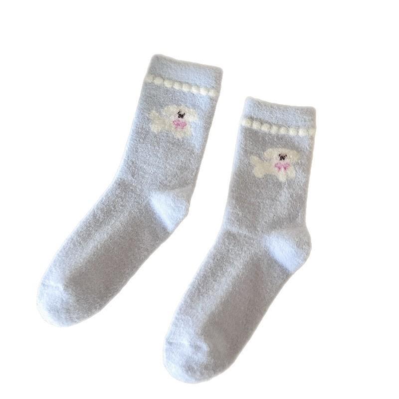 Australian Fleece Warm Socks Mid-Leg Socks Are Thickened Plush And Fluffy Cute Blue Puppy Winter Stockings