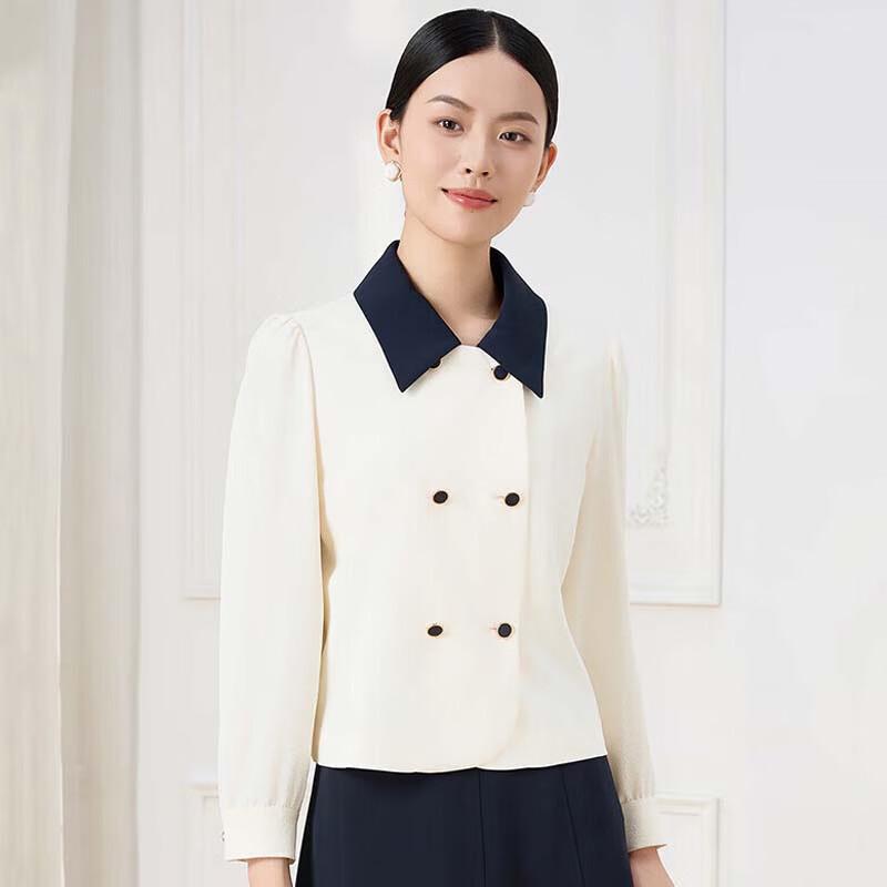 JESSIE Women s Commuter Lapel Double-Breasted Long Sleeve Short Blouse M