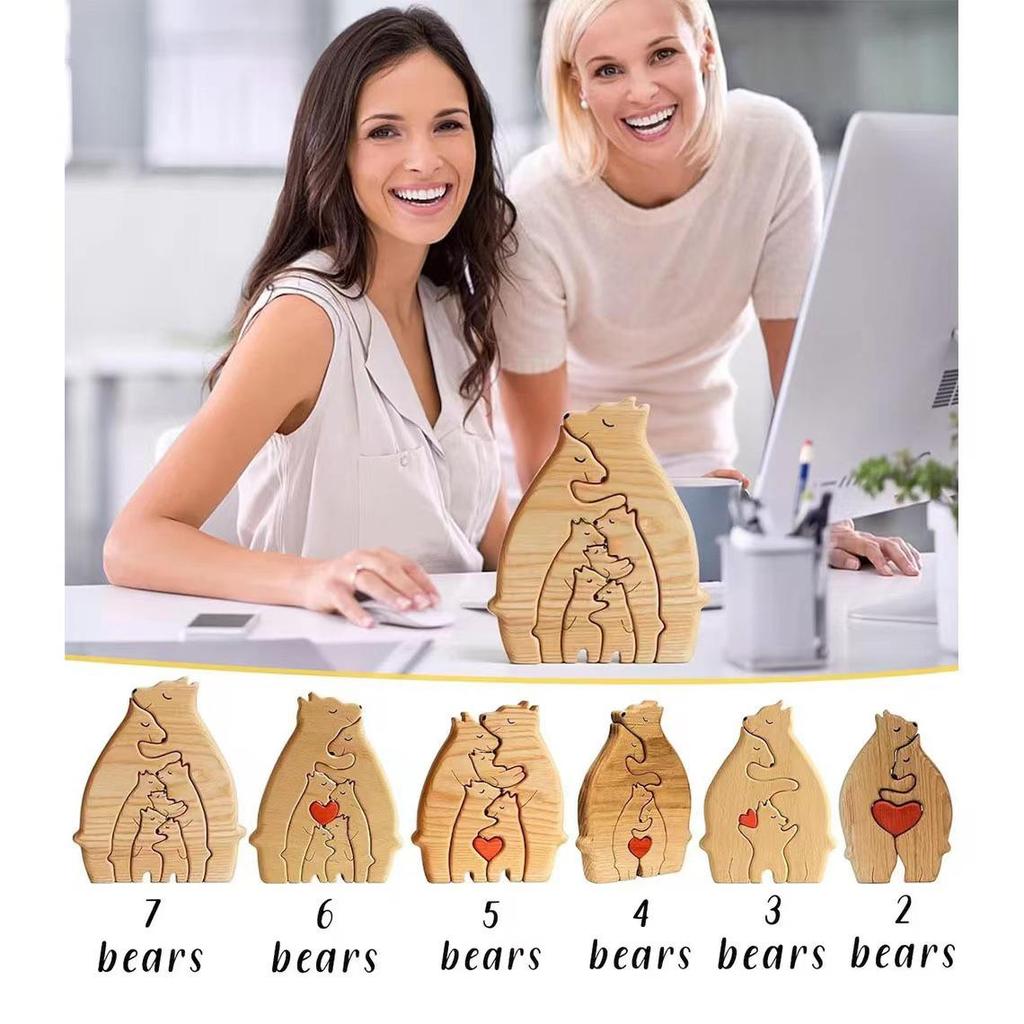 Wooden Mother and Son Bear Hugging Ornament - Solid Wood Puzzle for Bedroom or Living Room Decor.