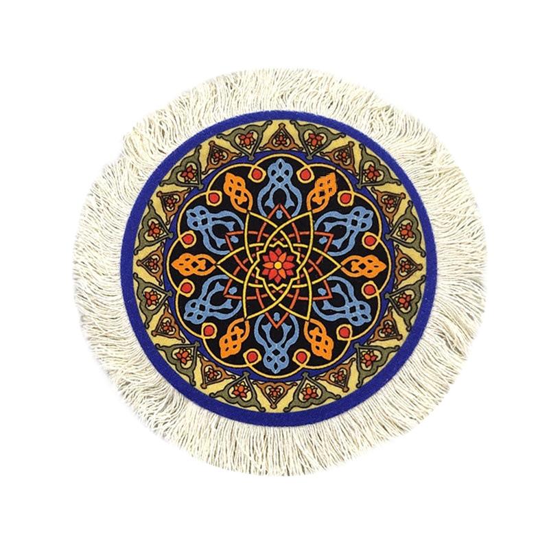 1PC Multi-Use Heat-Resistant Coaster Artisanal Round Durable Mat Non-Slip Ethnic Style Bohemian Coffee Washable 10cm