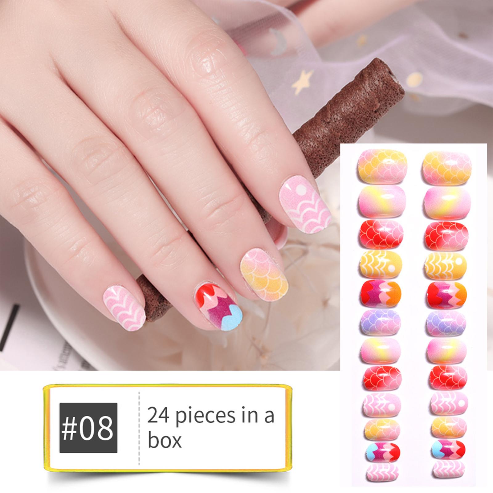 

24 шт./коробка Дитячі мультяшні накладні нігті, які можна носити, Милі дівочі дитячі накладні нігті, Поради, Каваї Акрилові штучні накладні нігті + Інструмент