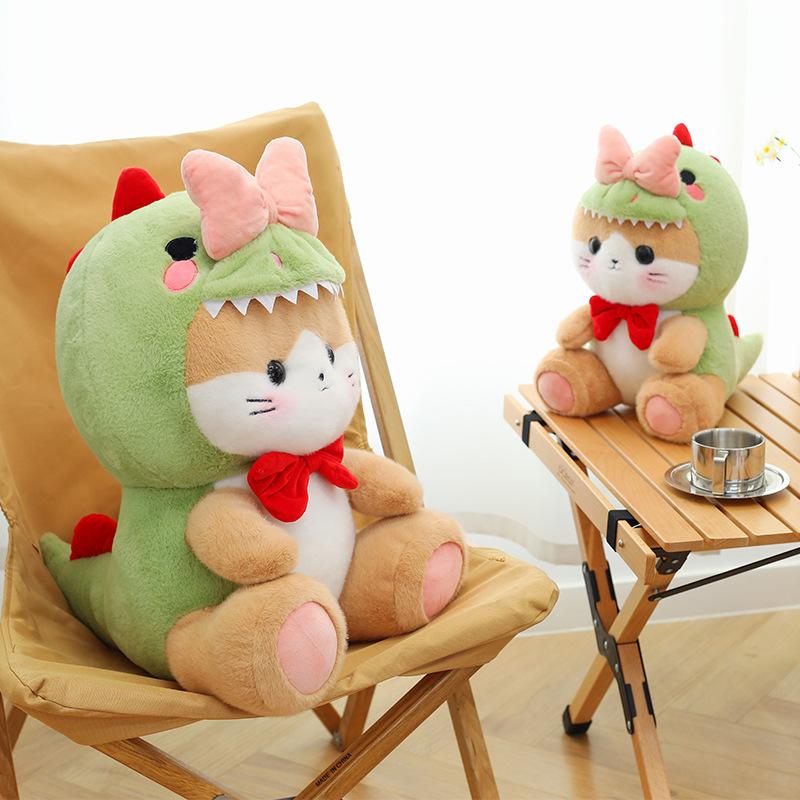 Bow Dinosaur Cat Plush Toys Children's Sleeping Pillow Bay Window Ornament Ring Gift Doll Redemption