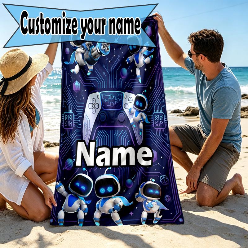Custom Name Personalized Cosmic Bot Crew Print Beach Towel, for Trip Camping Beach Party Home Decor, Birthday Gift for Family & Friends