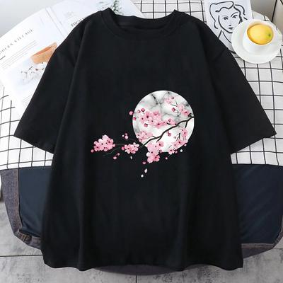 Japanese Sakura Tshirts Summer Original Print  Anime Cartoon Secondary Short-sleeved Unisex and Women Trendy Couples Clothing Cute Unisex T-shirt