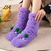 Cozy Cartoon Pattern Socks Thickened Floor for Women, Non-Slip Mid-Calf Socks, Thermal Winter Comfortable Elastic Ribbed Slippers Soft Fuzzy