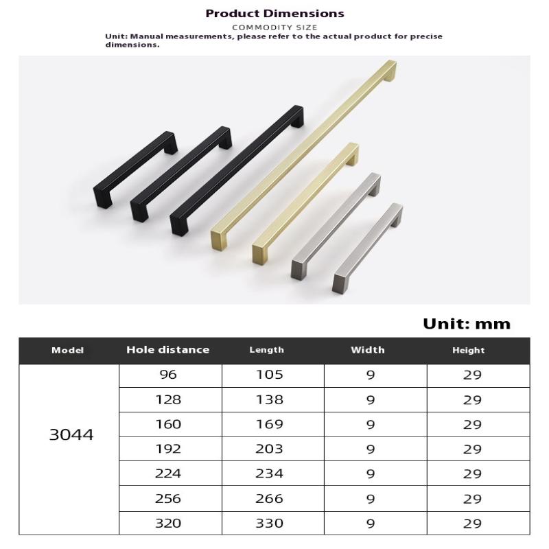 10-33Cm Black Cabinet Handles Stainless Steel Square Closet Drawer Cupboard Pulls Bathroom Door Knobs Furniture Kitchen Handle