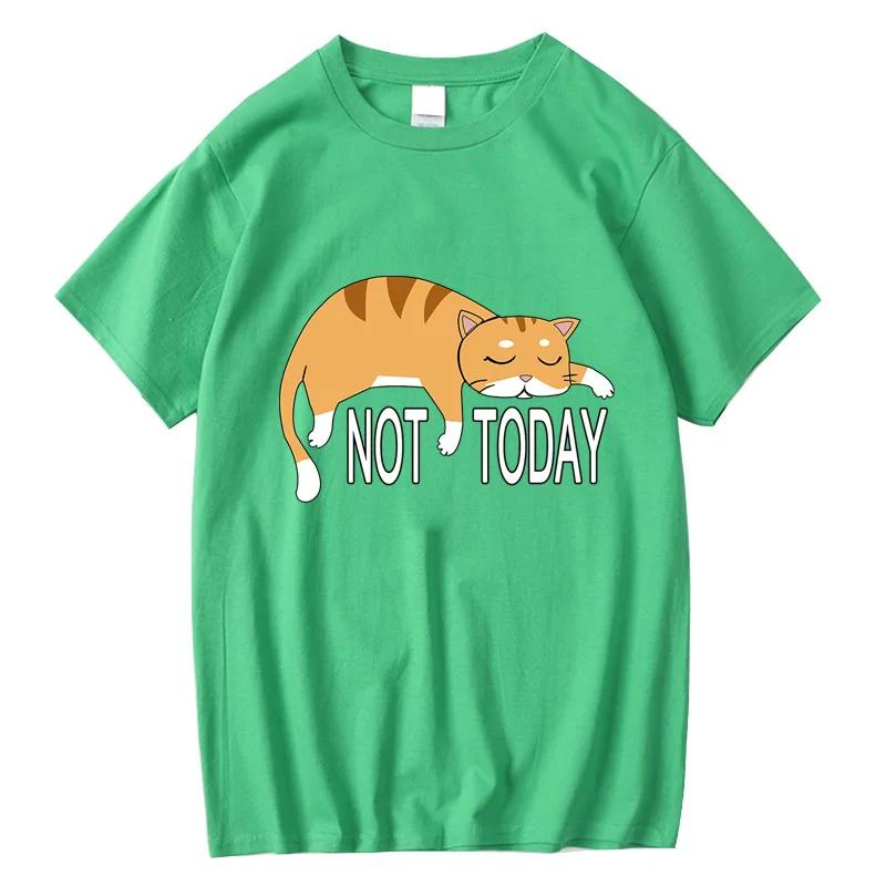 Summer Men's T-shirt High Quality 100% Cotton Funny Lazy Cat Printing Casual Cool Loose O-neck Graphic T Shirts for Men Tops