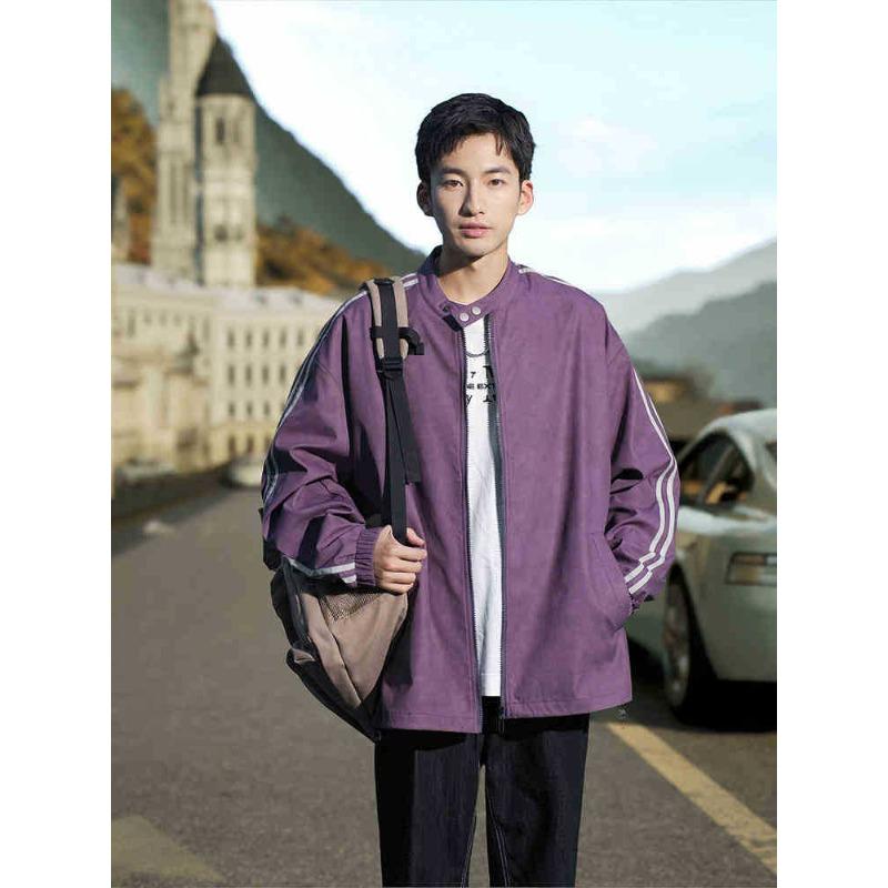 Retro Gestreifte Stehkragenjacke für Herren Frühling und Herbst Dünne Lässige Frühherbst Sportjacke