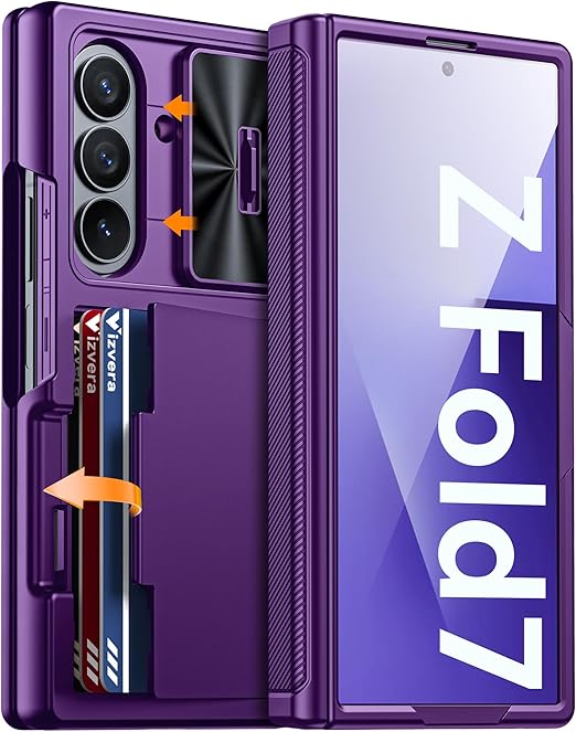 Чехол-бумажник с RFID-защитой и держателем для карт для Samsung Galaxy Z Fold 7 [Защита шарнира] [Защита камеры] Ударопрочный силиконовый защитный чехол для телефона - Шампанское фиолетовый