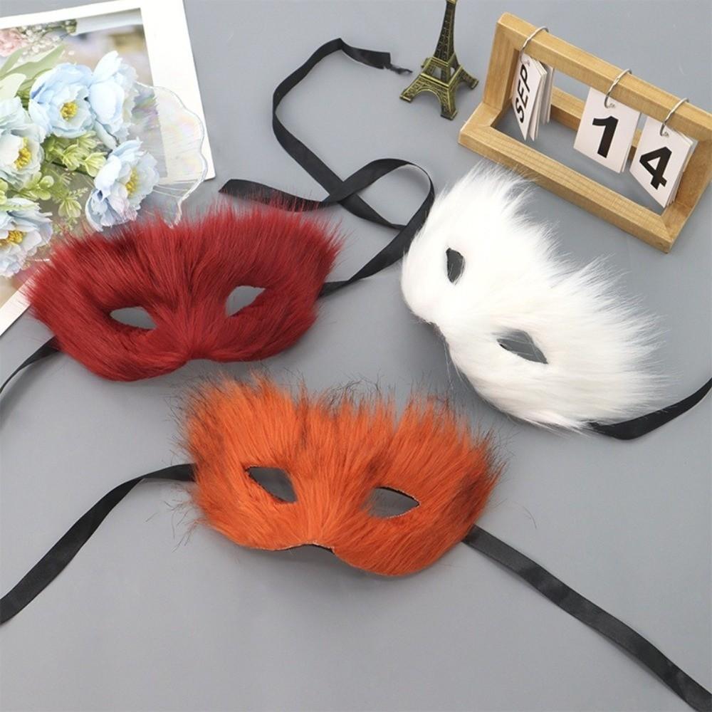 Long Furry Plush Cat Mask Animal Masquerade Mask Simple Half Face Mask  Male Female