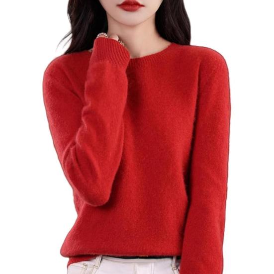 

Женский вязаный свитер с круглым вырезом и длинным рукавом из искусственного кашемира, свободный крой, однотонные утолщенные теплые топы S красный