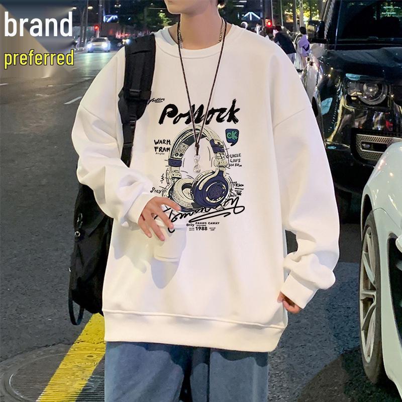 Men's American Trendy Crewneck Pullover Hoodie - Autumn High Street Print, Loose Fit, Lazy Style Long Sleeve Top