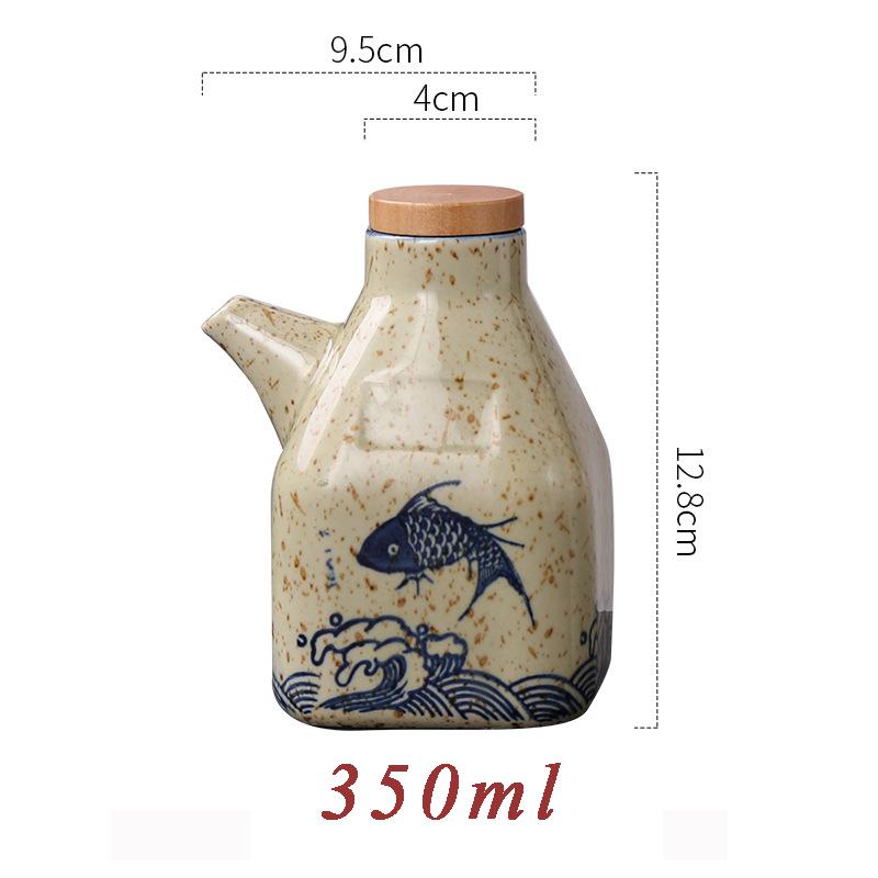Ceramic Sauce Pot Japanese Style Vinegar Dispenser Soy Sauce Seasoning Tool Cooking Olive Oil Pouring Bottle with Leakproof Lid