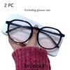2-Pacs -- The New Ins Retro-Makeup Fashion Premium Blush Glasses Anti-Blue Light Flat Lens