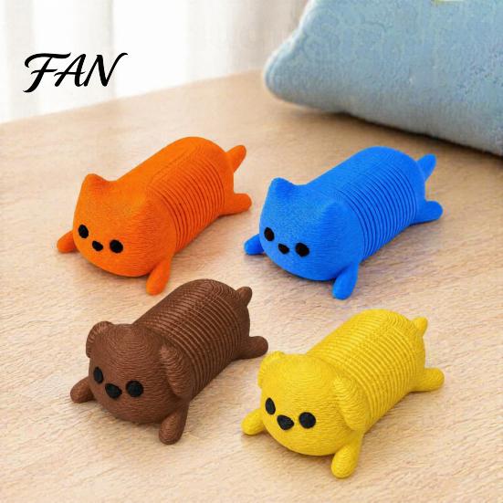 Springy Animal Fidget Toy 1/4Pcs 3D Printed Cat Toy, Lying Spring Dog Stress Flexible Relief Stretchy for Desk Decor Sensory Toys