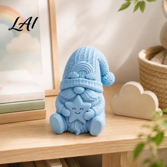 Unique Holiday Gift for Friends 3D Printed Gnome Figurine Holding Smiling Star Faceless Statue with Cute Dwarf Figurines Knit Hat Christmas Tabletop