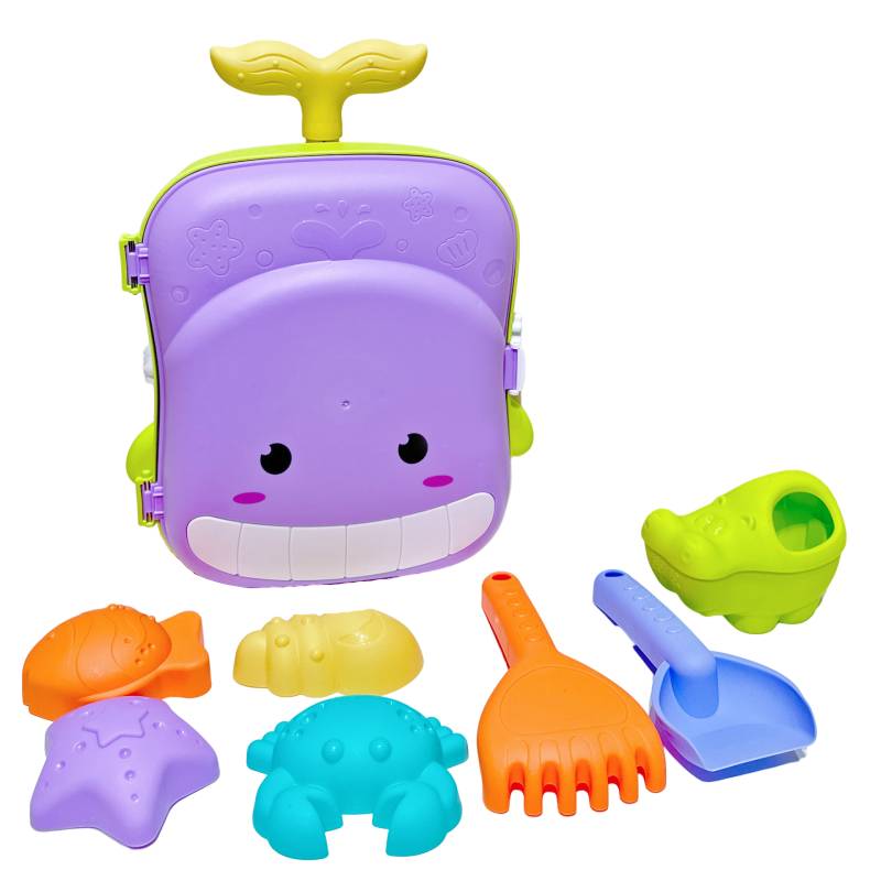

Детская пляжная летняя игрушка Набор для игр с водой Чемодан-тележка в виде кита Лопатка для песка Подарок для улицы фиолетовый