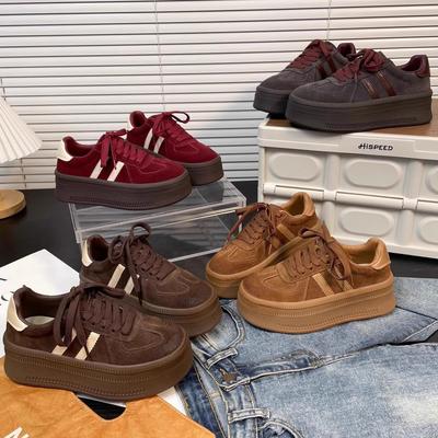 [Fanfna] Angola Red Autumn and Winter Color Matching Retro Moral Training Shoes Women's Muffin Casual Sports Thick Baseplate Shoes