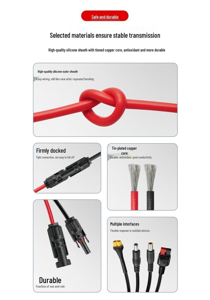 MC4 Y-Splitter Foldable Solar Panel Charging Cable for Outdoor Photovoltaic Energy