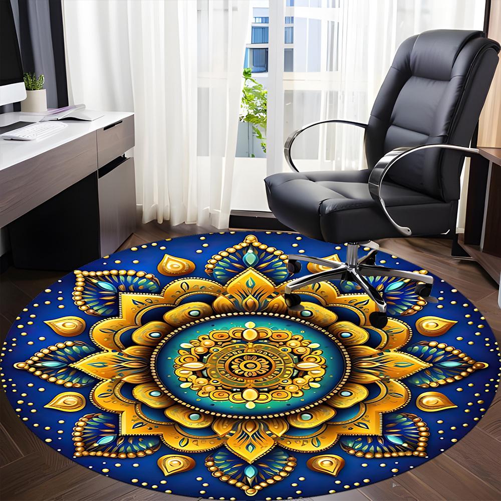 1pc Mandala, Ornament Chair Carpet for Office, Non Slip, Soft and Durable Office Rug