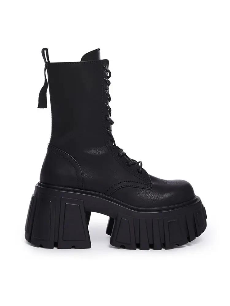 Fashion Super High Heel Platform Middle Tube Female Autumn and Winter Elevator Ankle Tide Music Chunky Heel Comic Show Boots