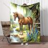 Multi-Sizes Horses By The Stream Print Blanket Warm Soft for Sofa Bed Home Travel Camping Blanket All Seasons Luxury Gifts