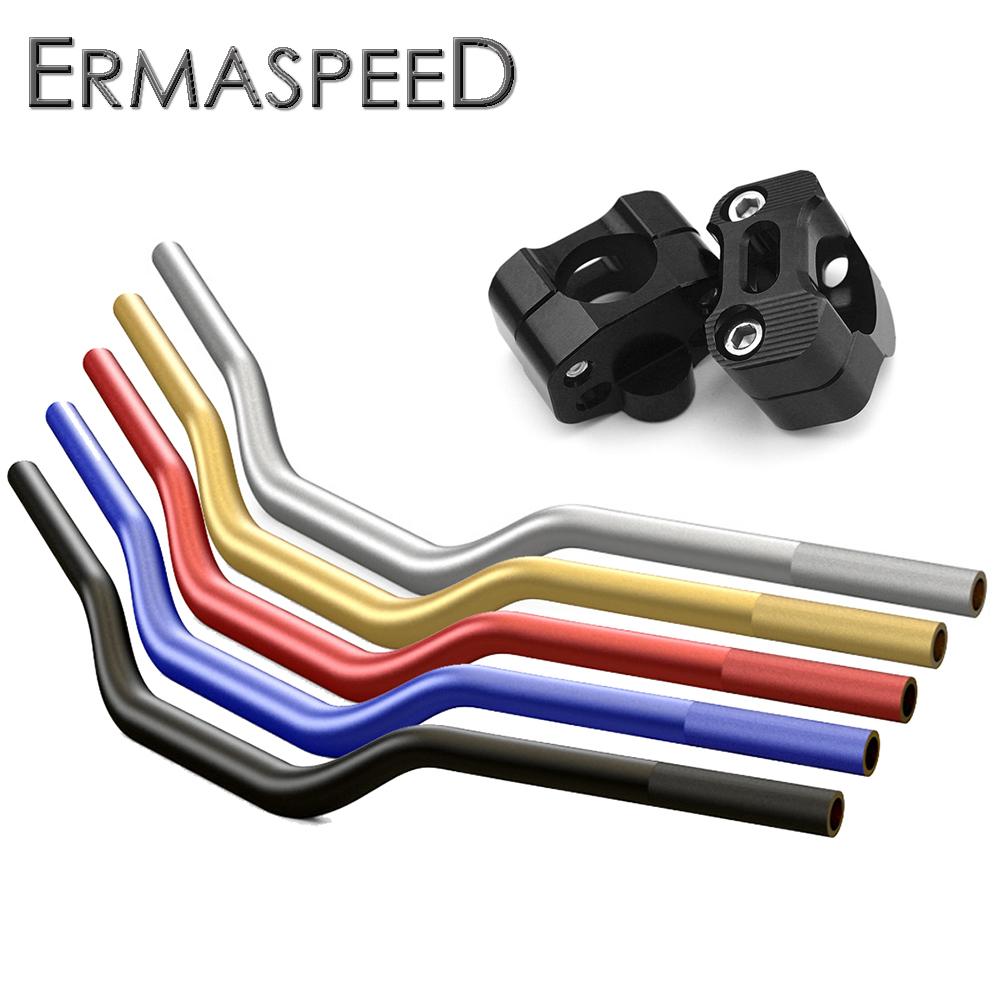 Universal 7/8" CNC Aluminum Motorcycle Handlebar with 28mm Handlebar Risers Clamps Adaptor for Dirt Pit Bike Motocross