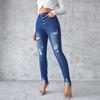 2024 Spring Edition Slim Fit Blue Breasted Small Leg Pants Pencil Pants European And American High Waisted Tight Jeans For Women