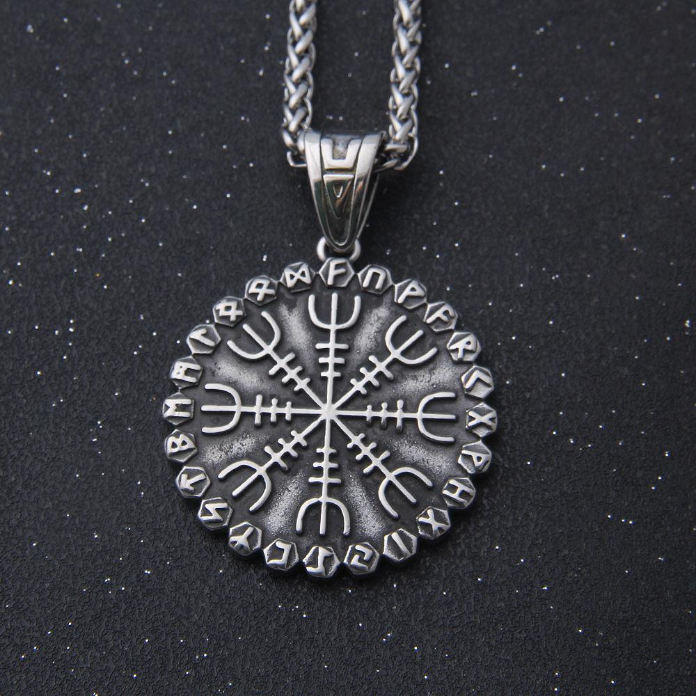 Viking Vegvisir Compass Pendant Necklace Norse Runes Nordic Amulet Stainless Steel Two Tone Medieval Talisman for Men