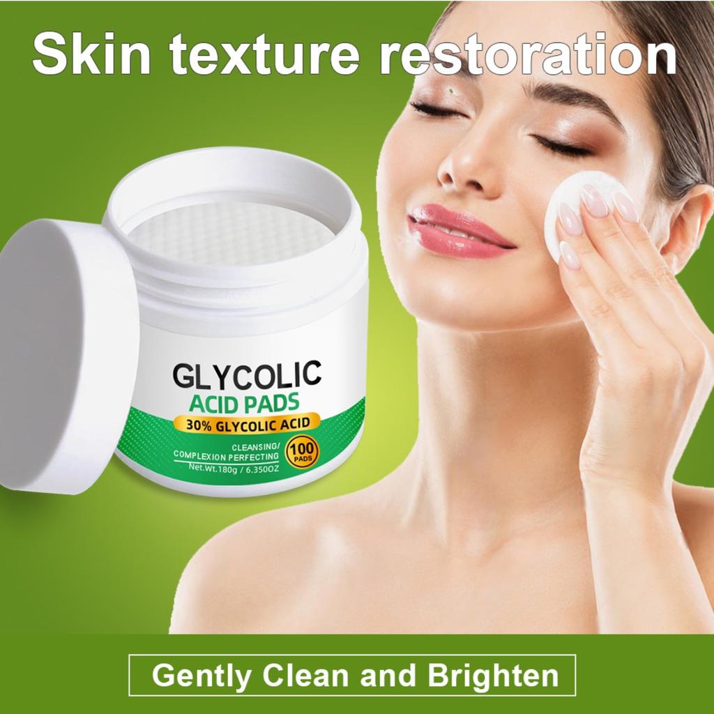 Toallitas con ácido glicólico para el cuidado de la piel, exfoliación, limpieza de poros y reducción del acné (100 toallitas de 20 ml)