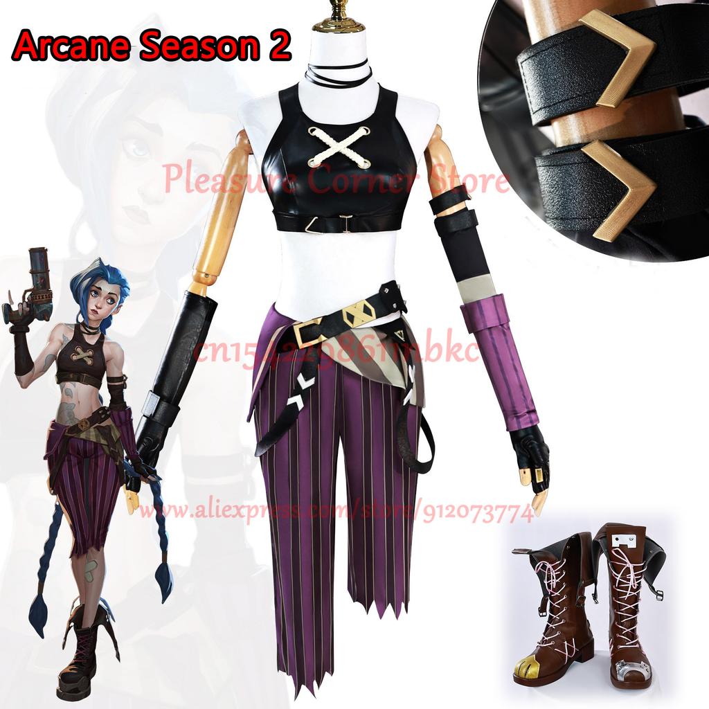 In Stock Game LOL Arcane 2 Loose Cannon Jinx Cosplay Costume Crit Prodigy Jinx Cosplay Skin Outfit Wig Women Carnival Costume