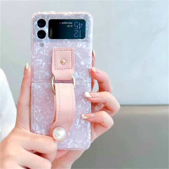 

Роскошный корейский кожаный чехол-держатель для браслета для Samsung Galaxy Z Flip 3 5g Z Flip3 4 Zflip3, чехол с кронштейном Samsung Z Flip 3