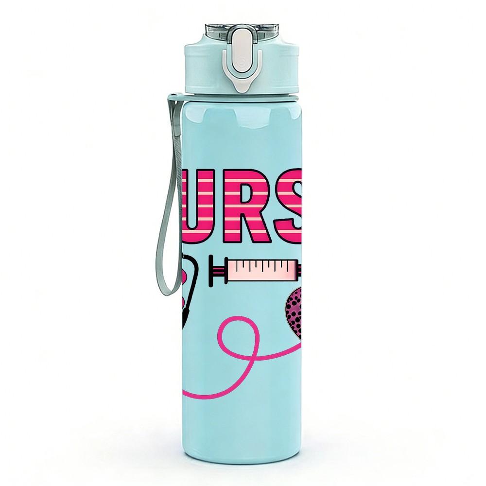 1PC Nurse Stethoscope Heart Color 750ml Color Plastic Sports Water Bottle Leakproof Flip Straw Lid Suitable for Sports Office Home Use