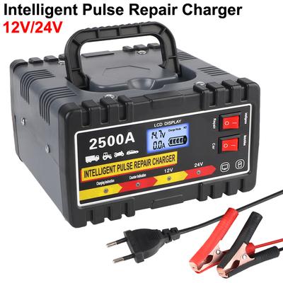 EU Plug 12V24V 220W Digital LCD Display Car Battery Charger For Car Motorcycle Lead-acid Battery Intelligent Pulse Repair Charger Fast Charger