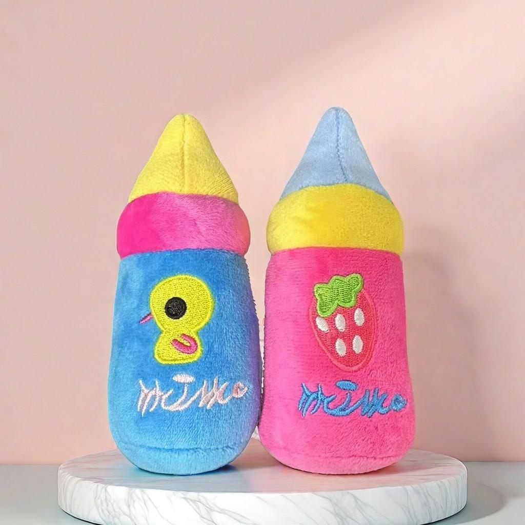 Giocattoli Squeaky in Peluche Cartone Animato per Animali Domestici, Biberon Masticabili per la Dentizione, Biberon, Giocattoli per Bambini, Giocattoli Educativi per Cuccioli e Gattini.