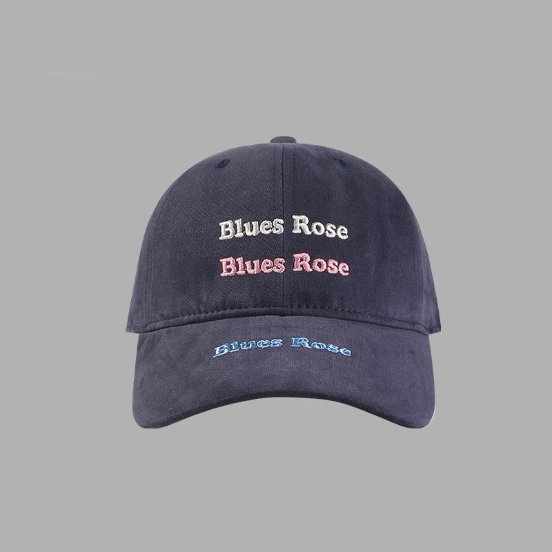 Versatile letter embroidered baseball cap showing face small hat women's three-line letter Blues cap big head circumference