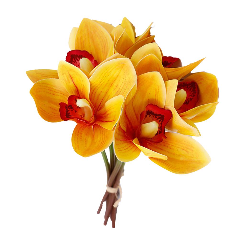 6 Stiel Kunstorchidee Deko 3D-gedruckte Seidenblumen Eisendrahtstiel Orchidee Blumendekorationen für Hochzeiten Partys Gelb