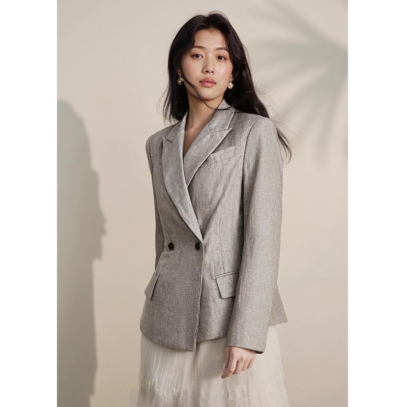 

Korean Style Light Gray Long-Sleeved Women s Suit Jacket - Petite Linen, 2025 Autumn/Winter Collection XX-Large світло-сірий колір