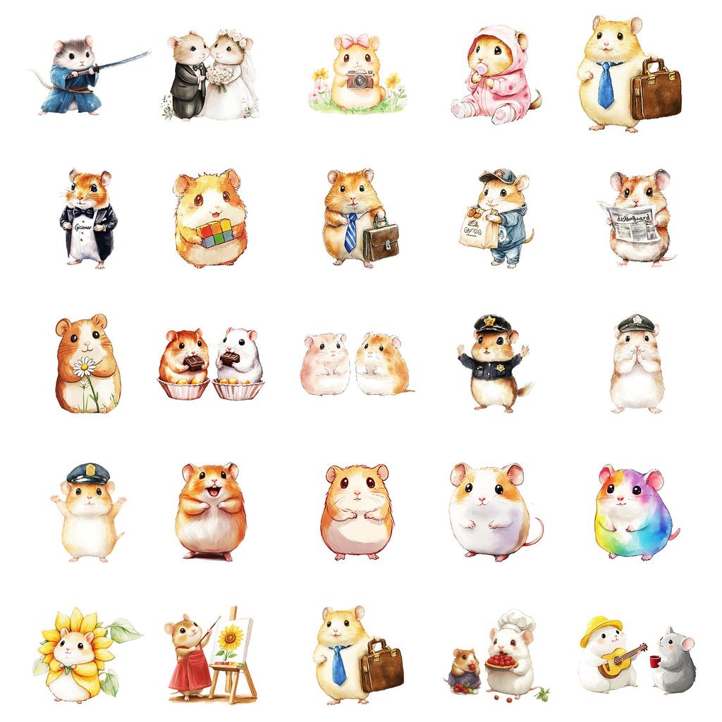 50 Kawaii Office Hamster Stickers Non-Repeating Waterproof Decorative Stickers Children'S Rewards Toy Stickers