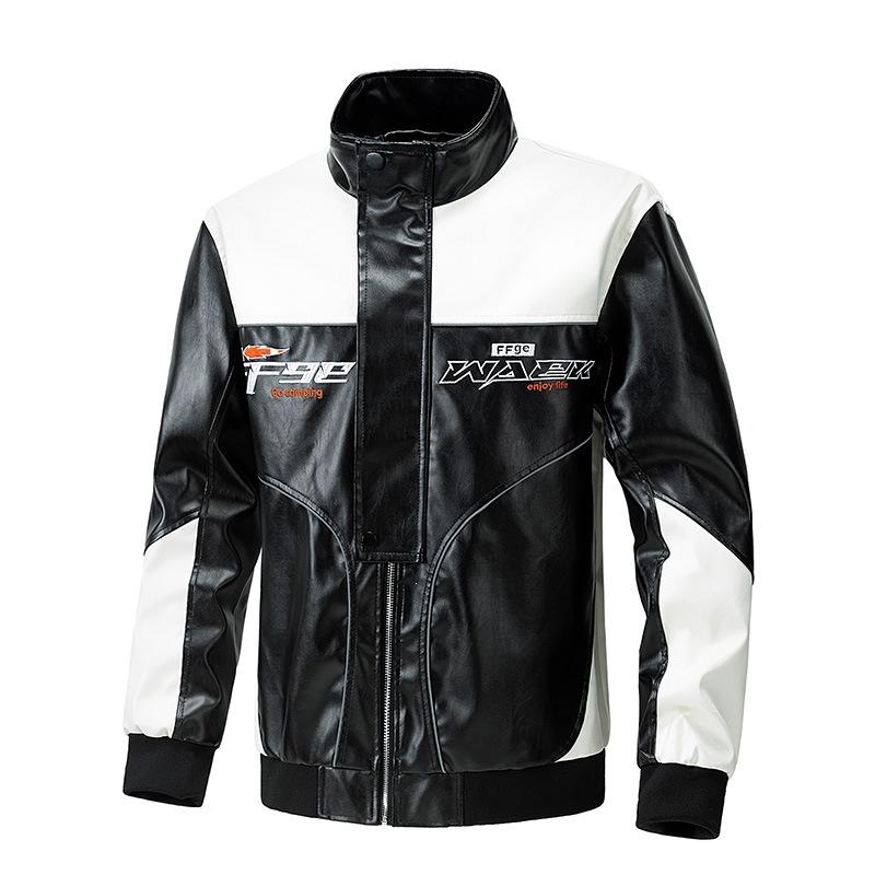 New PU leather men's stand-up collar leather jacket trendy men's casual jacket trendy jacket loose motorcycle clothes