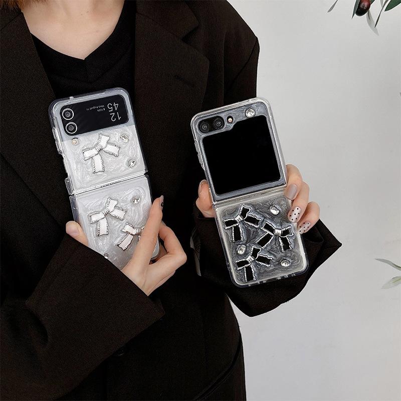 For Samsung Zflip6 Phone Case Flip Cover Zflod5 Bow Folding Screen Flip 4 Rhinestone W24 Protective Case