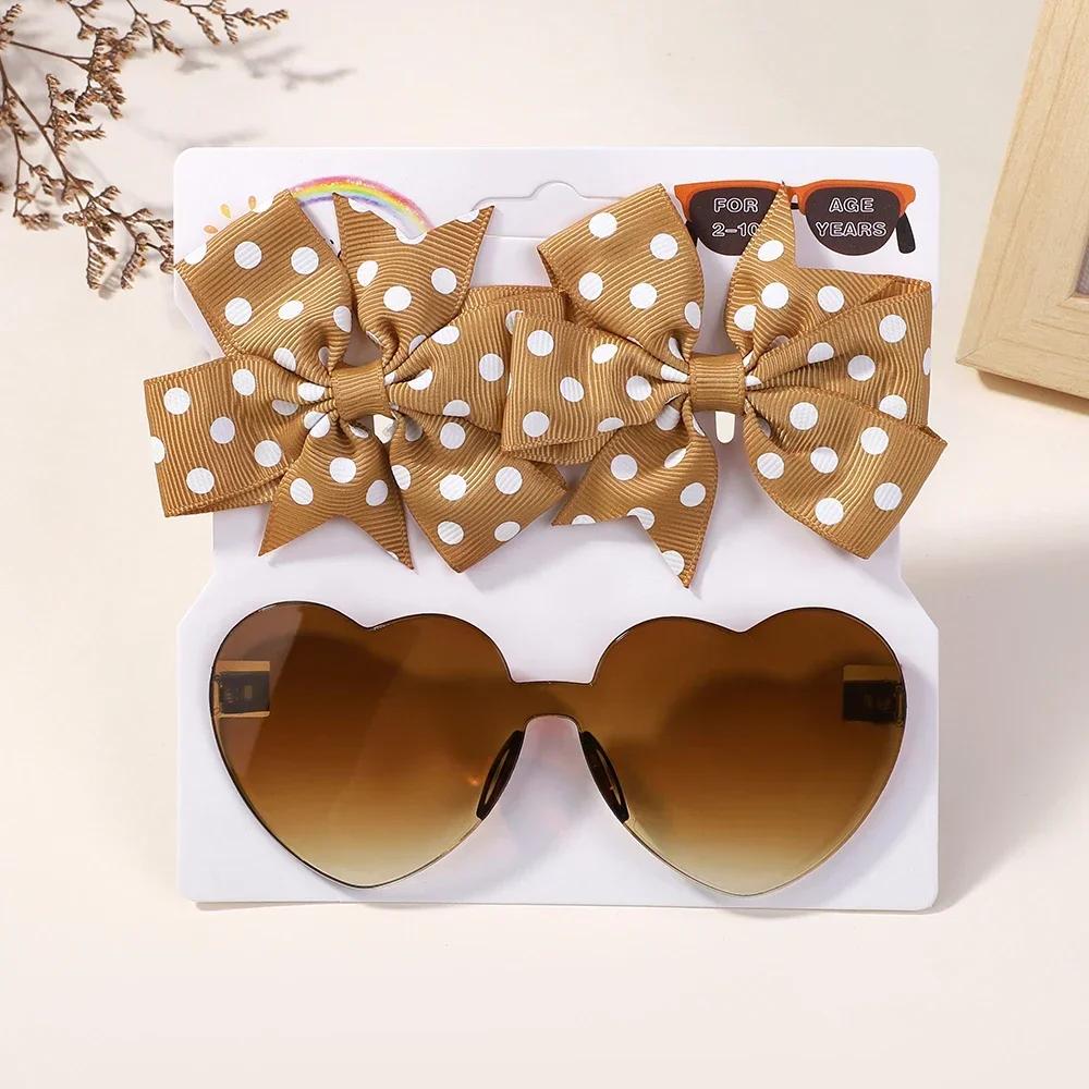 1Set Children Headwear Glasses Solid Soft Bowknot Head Bands Girls Lace Barrette Retro Headbands Sunglasses Kids Hair Band Sets