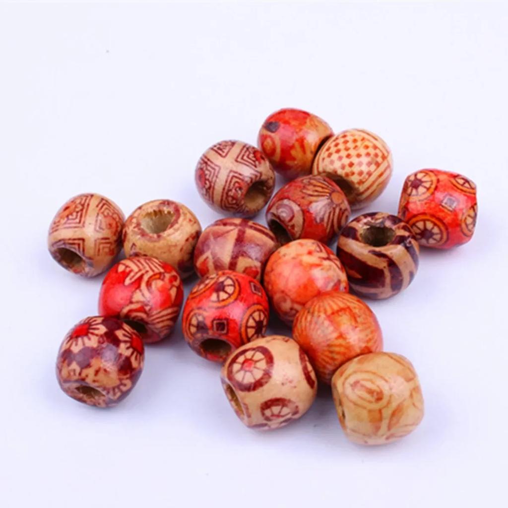 TX65 50pcs Fun Mix Wooden Bead Exquisite Texture Tribal Handmade Patterned Bead Necklace Bracelet Charms DIY Jewelry Accessories