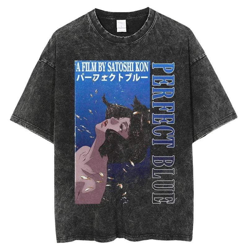 Japanese Anime Perfect Blue T Shirt Men Women Clothing Vintage Washed Oversize T-shirt Casual Cotton Short Sleeve Tees Top