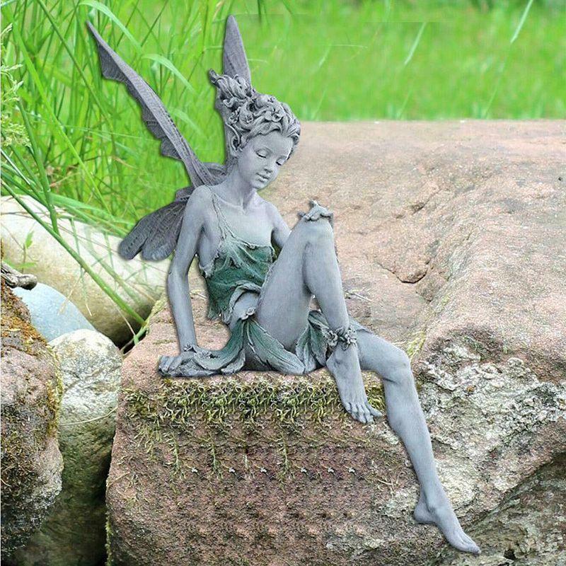 And Tudor Turek Sitting Fairy Statue Garden Ornament Resin Craft Landscaping