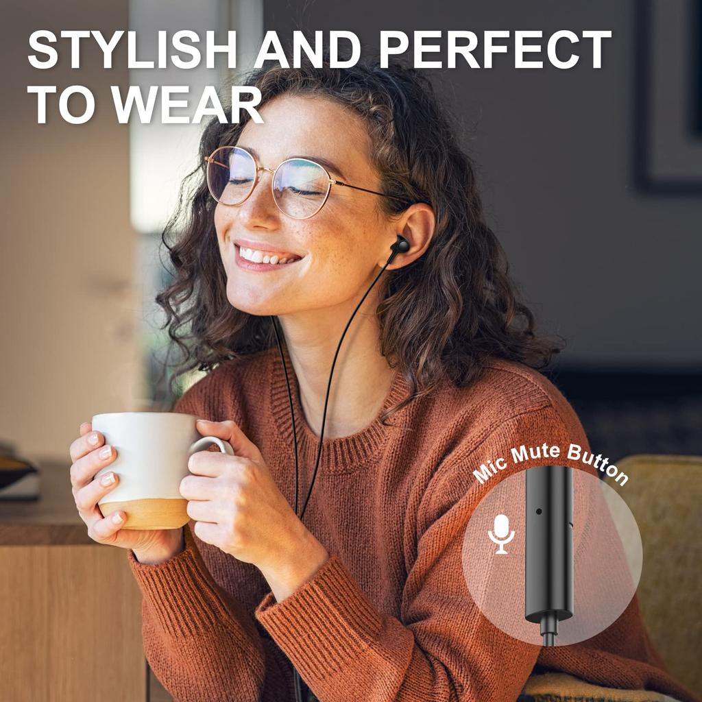 USB C Earphones with USB A Black PC Compatible HiFi Sound Deep with Wired Headphones for Working from Android and More Type-C Adapter, Headphones,