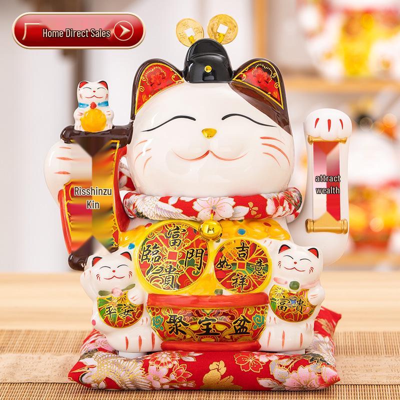 Large Waving Hand Lucky Cat Ornament - Cashier Desk Home Decor Gift