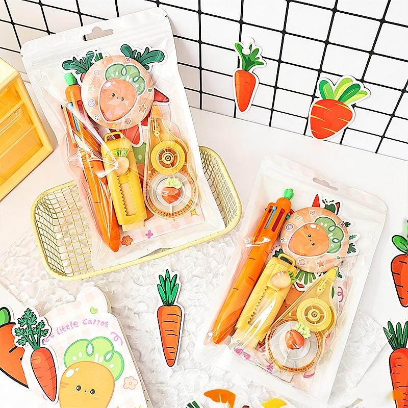 Various Stationery Sets: Small Carrot, Corn, Vegetable and Fruit Ballpoint Pens, Gel Pens, Small Stationery Gifts for Class Students, Creative Learnin